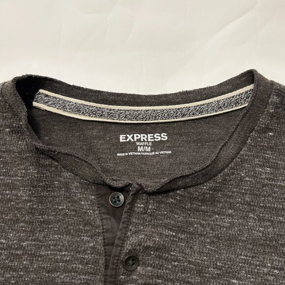 Lot of 2 Express Waffle Henley Shirt Mens sz M Gray & Teal Heathered Thermal Top - Picture 12 of 16